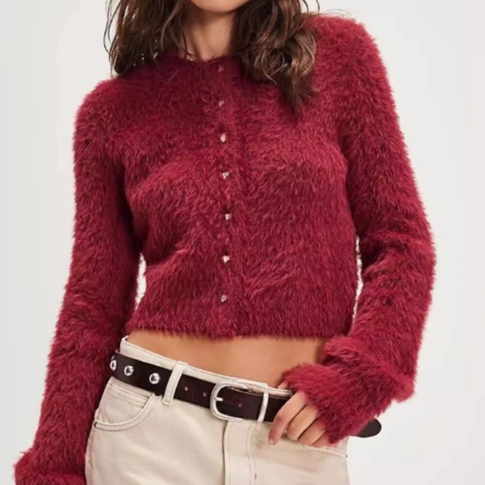 NWT Free People Celeste Cardigan - red/maroon - size M, fits like a small/medium